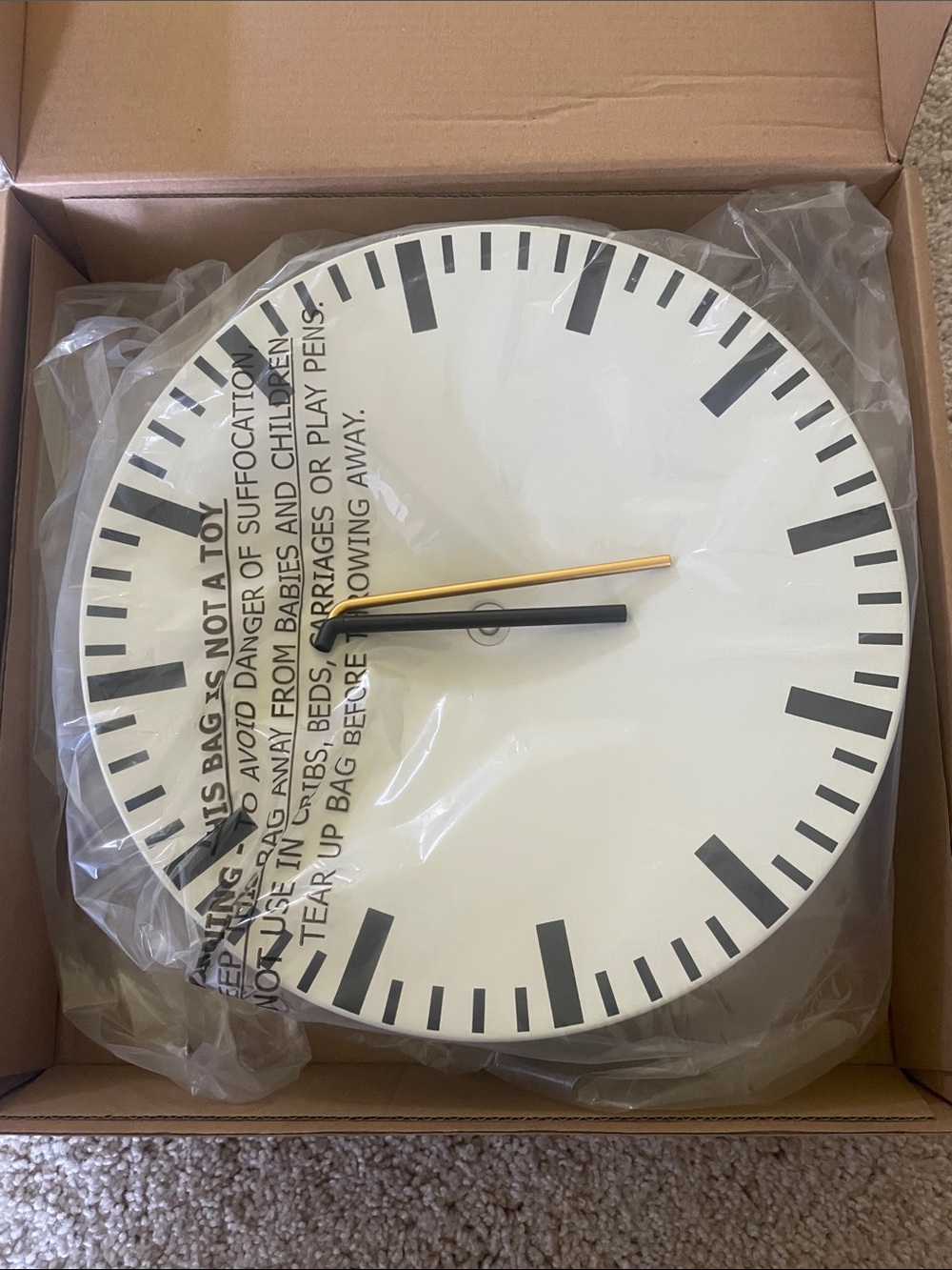 HAY Minimalist White Wall Clock with Black and Gold Markers, NEW